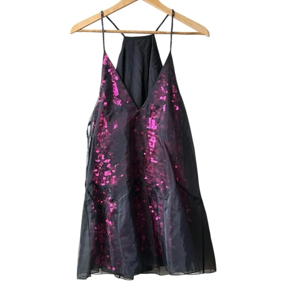 NWT $250 Free People Ghost Mini Sequin Dress in Purple Pink Black Sz 2